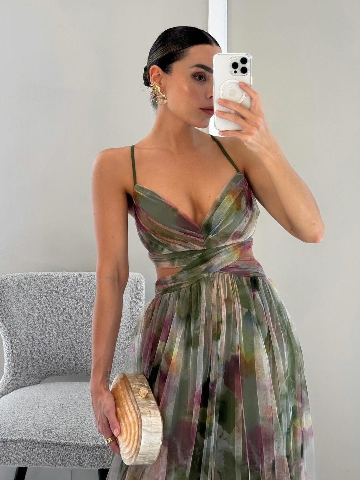 Karen Painted Floral Print V-Neck Maxi Dress