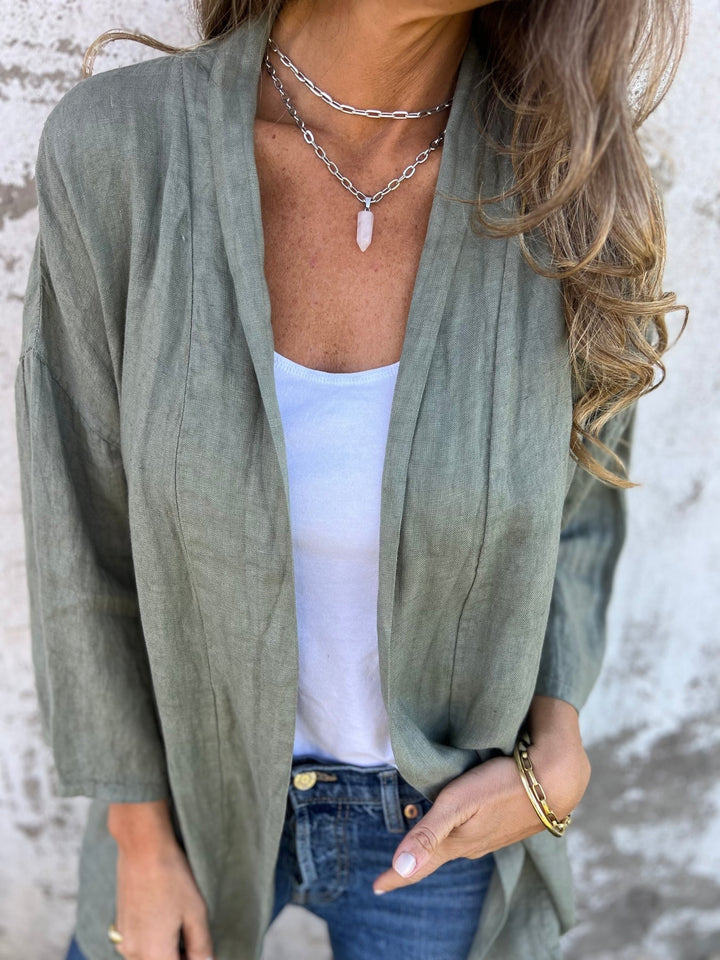 Linen I cardigan with ruffles