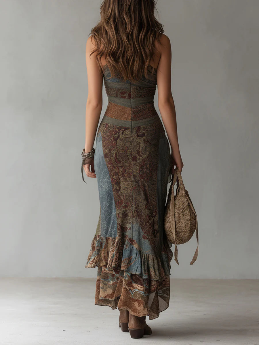 Madison Long One Shoulder Printed Dress