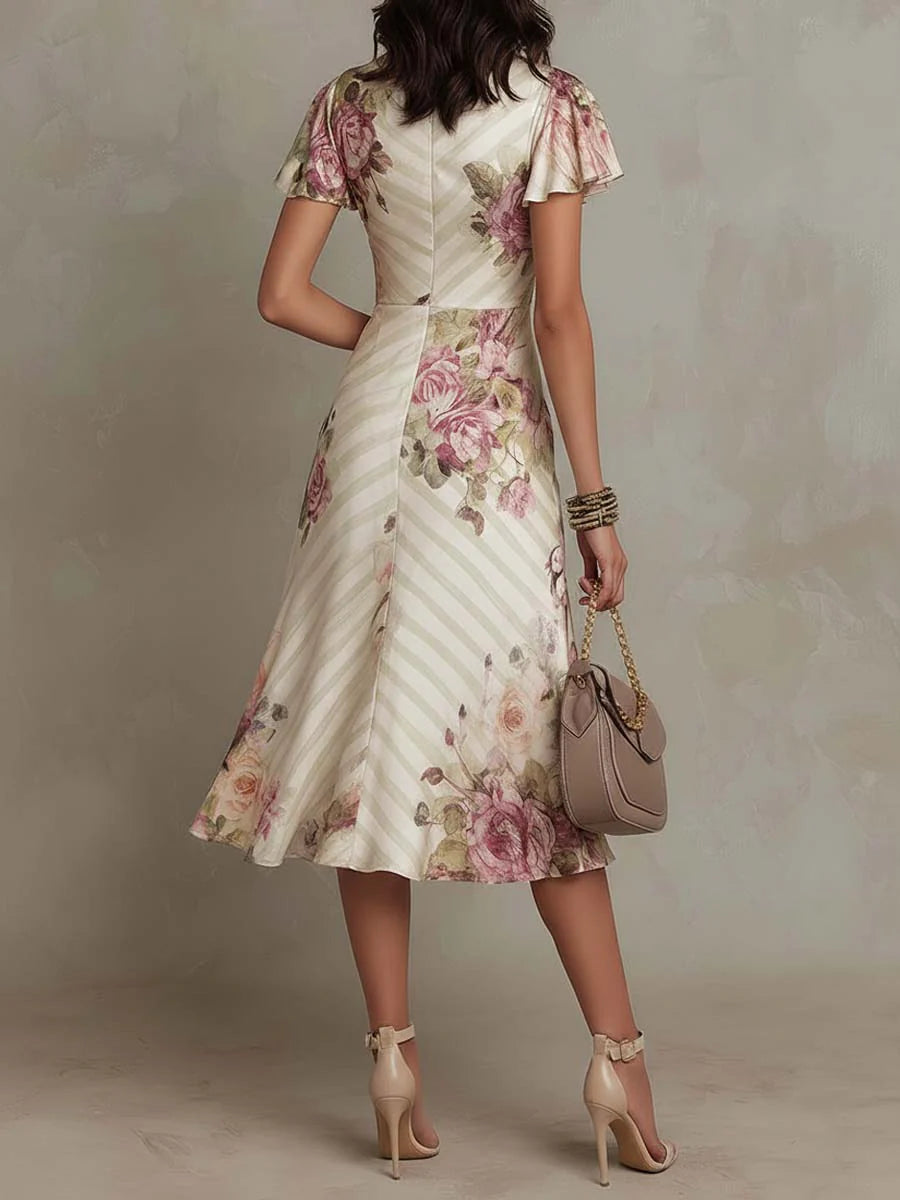 Margaret Vintage Floral Satin Midi Dress