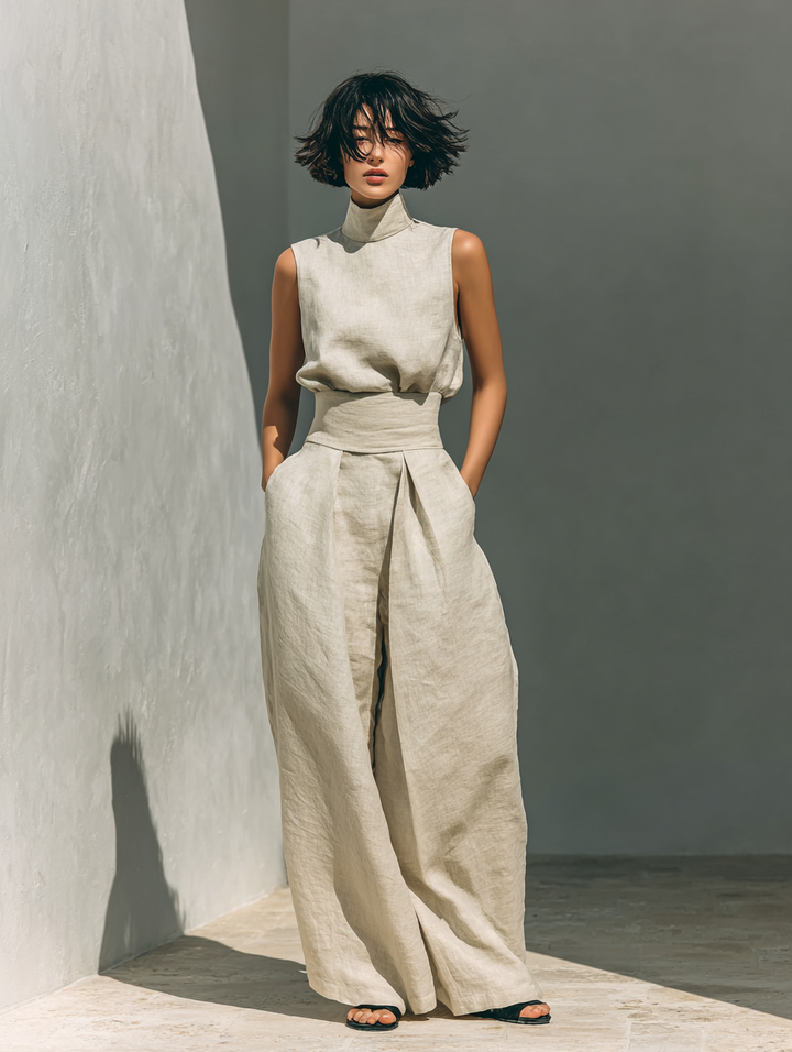 Hallie Linen Blend Blouse & Pants Set