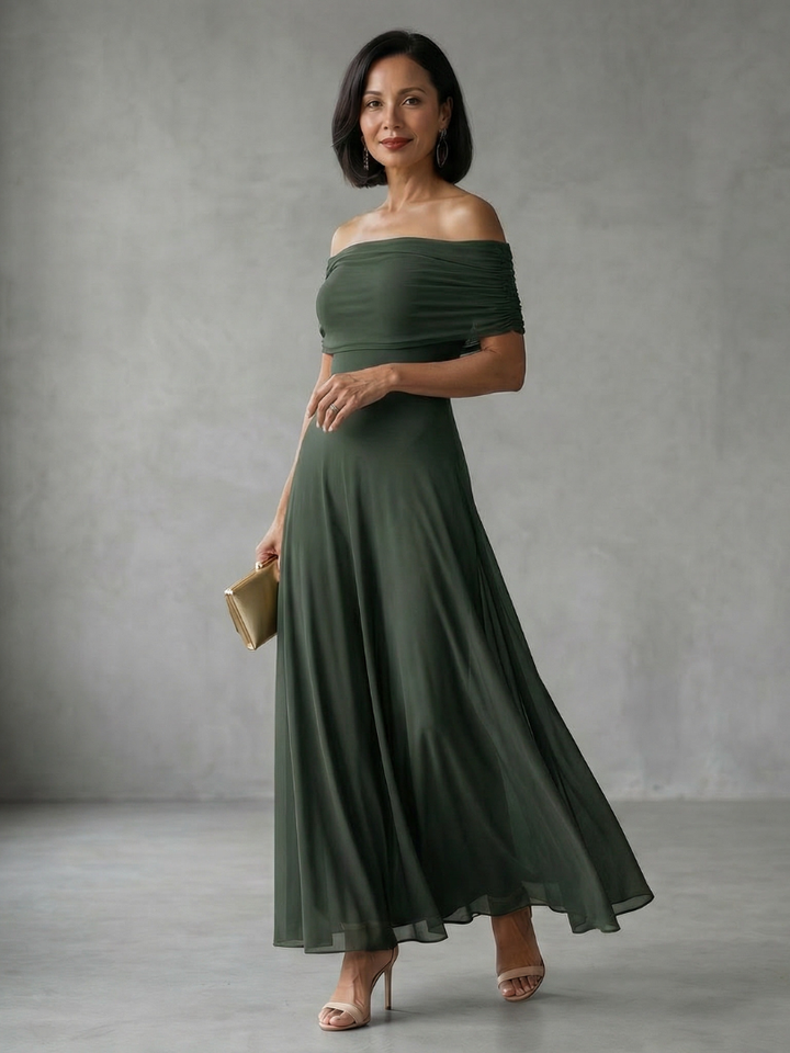 Colette Off Shoulder Draped Midi Dress