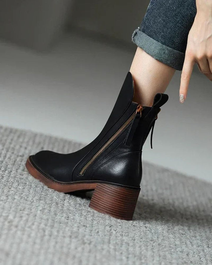 Kendall Elegant Black Leather Boots with a Comfortable Heel