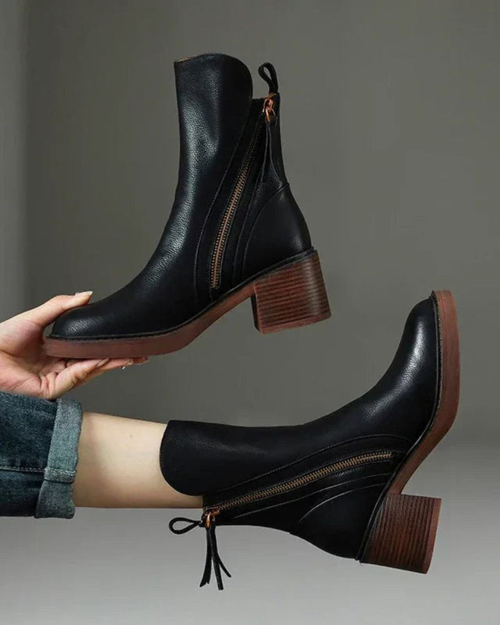 Kendall Elegant Black Leather Boots with a Comfortable Heel