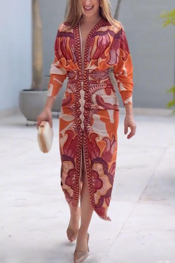 Eva™ | Sun Escape Unique Print Dolman Midi Dress