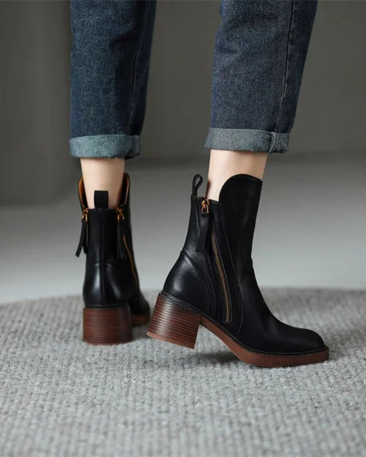 Kendall Elegant Black Leather Boots with a Comfortable Heel