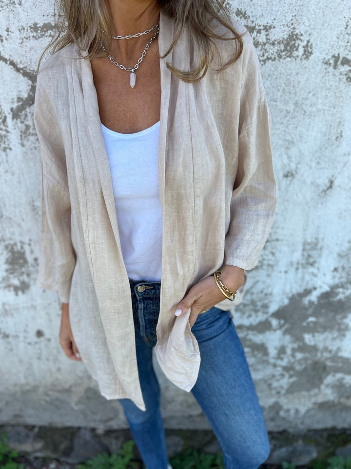 Linen I cardigan with ruffles