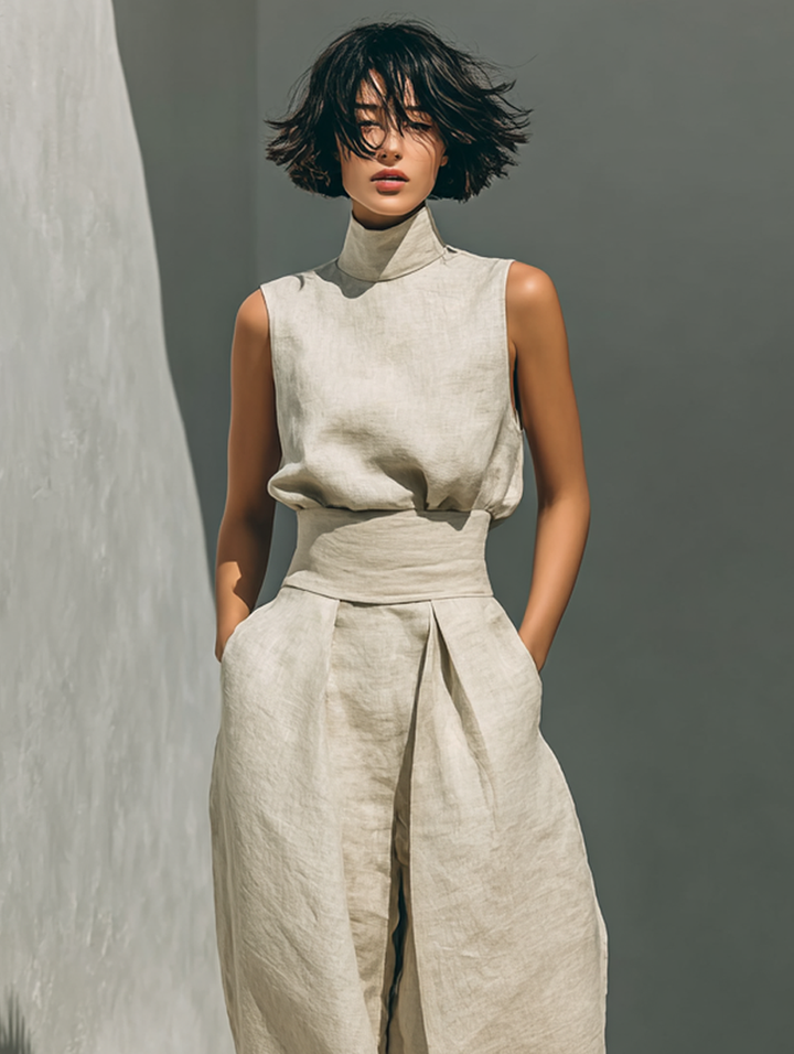 Hallie Linen Blend Blouse & Pants Set