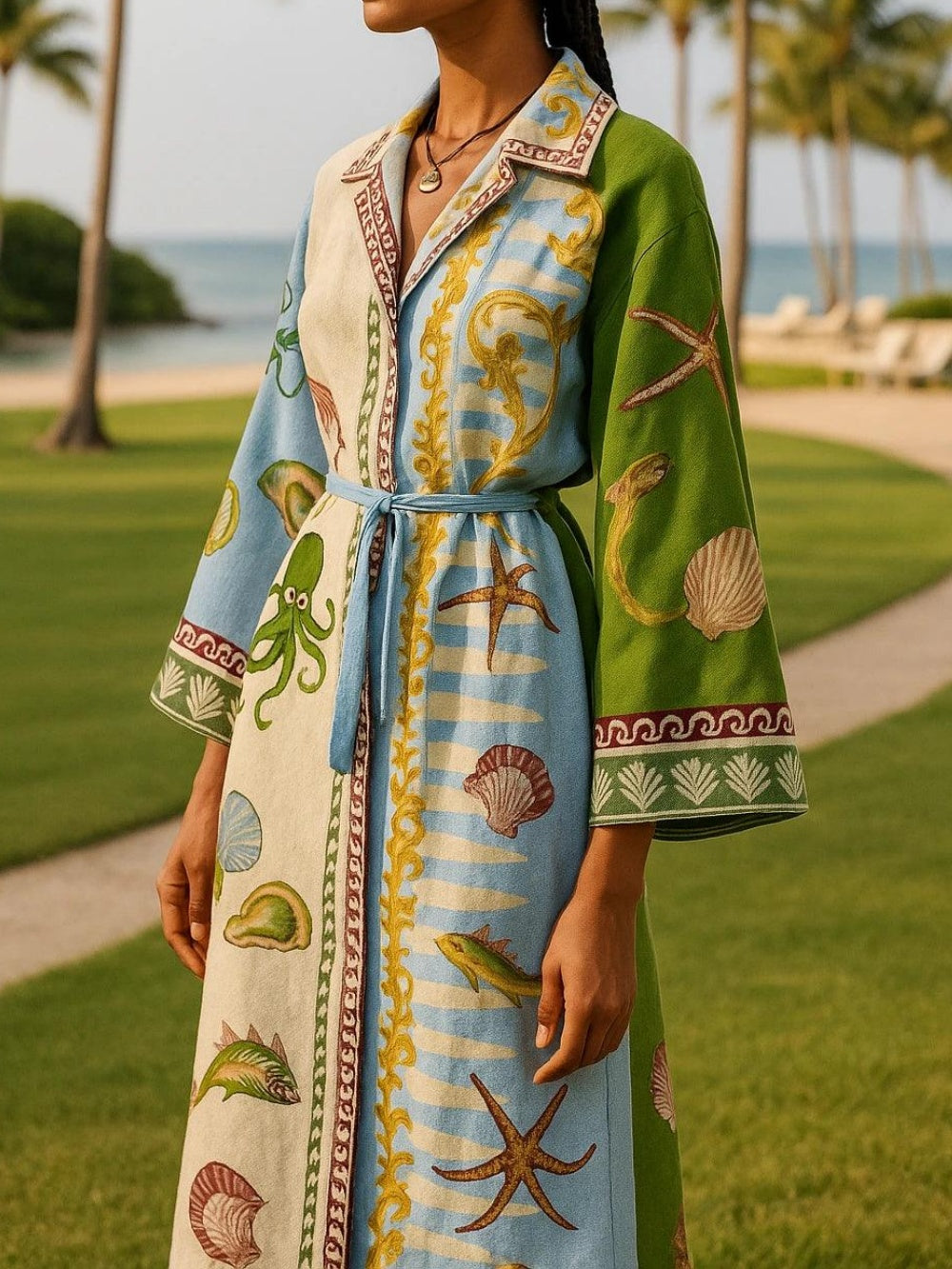 Sandra™ | Belted Printed Twill Midi Shirt Dress Dress