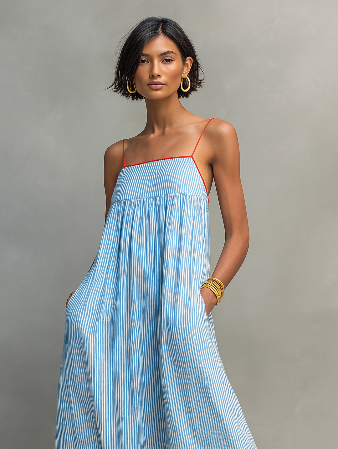 Darcy Striped Red Trim Maxi Dress