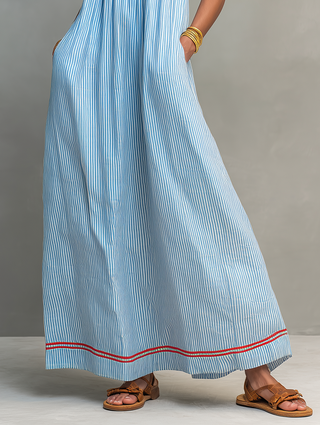 Darcy Striped Red Trim Maxi Dress
