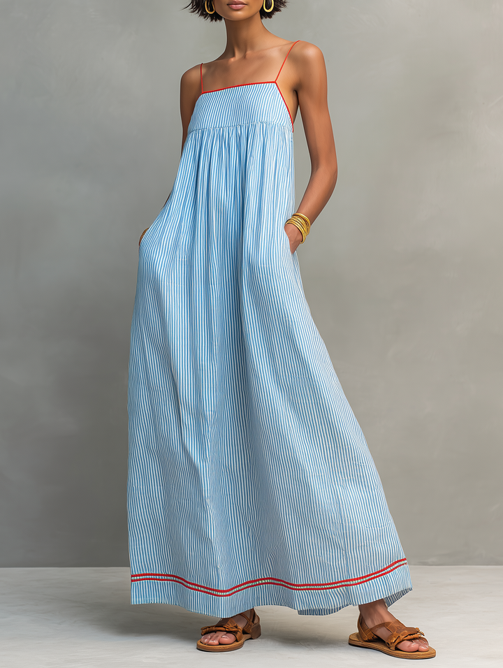 Darcy Striped Red Trim Maxi Dress