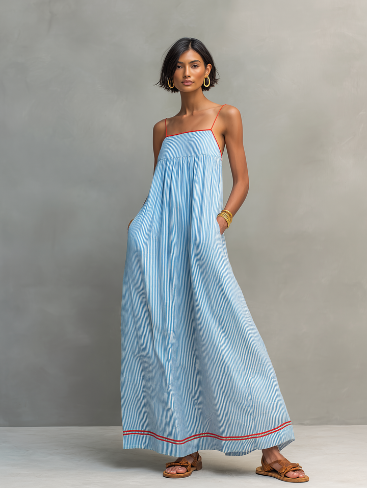 Darcy Striped Red Trim Maxi Dress