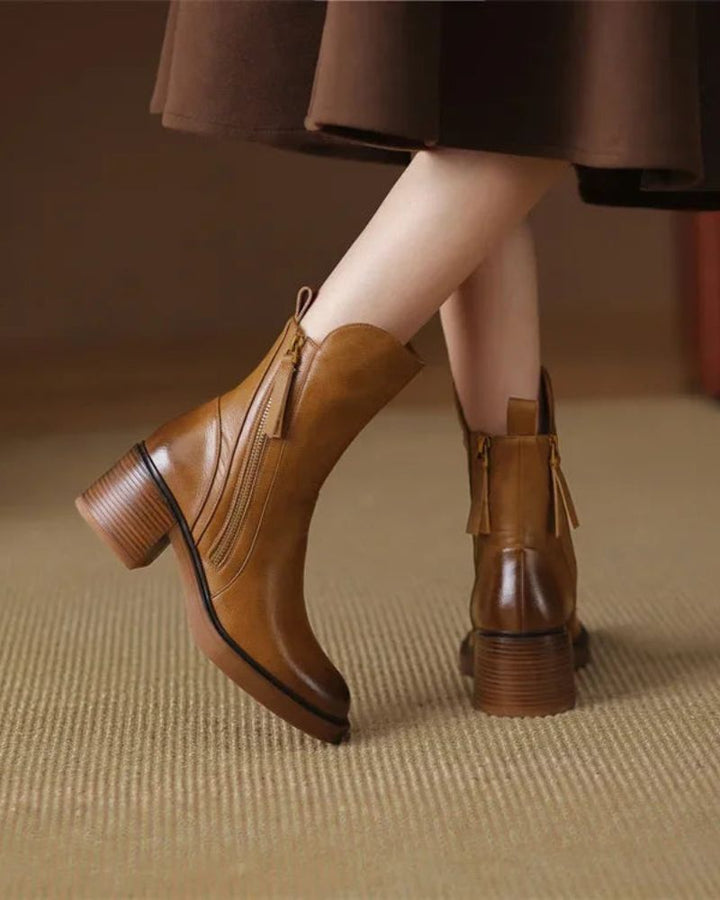 Kendall Elegant Black Leather Boots with a Comfortable Heel