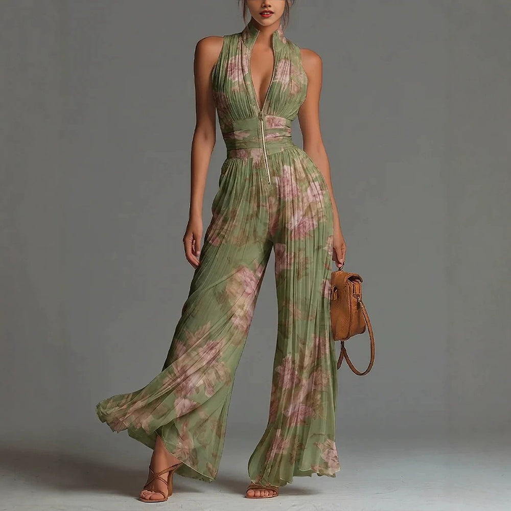 Emy Pleated Floral Chiffon Jumpsuit