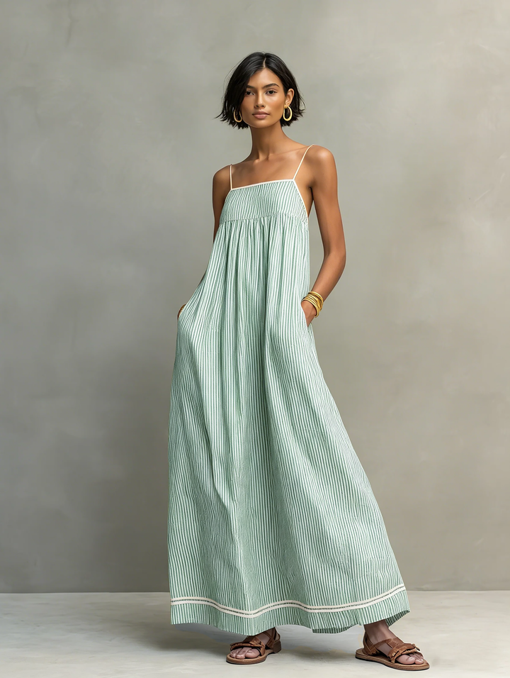 Darcy Striped Red Trim Maxi Dress
