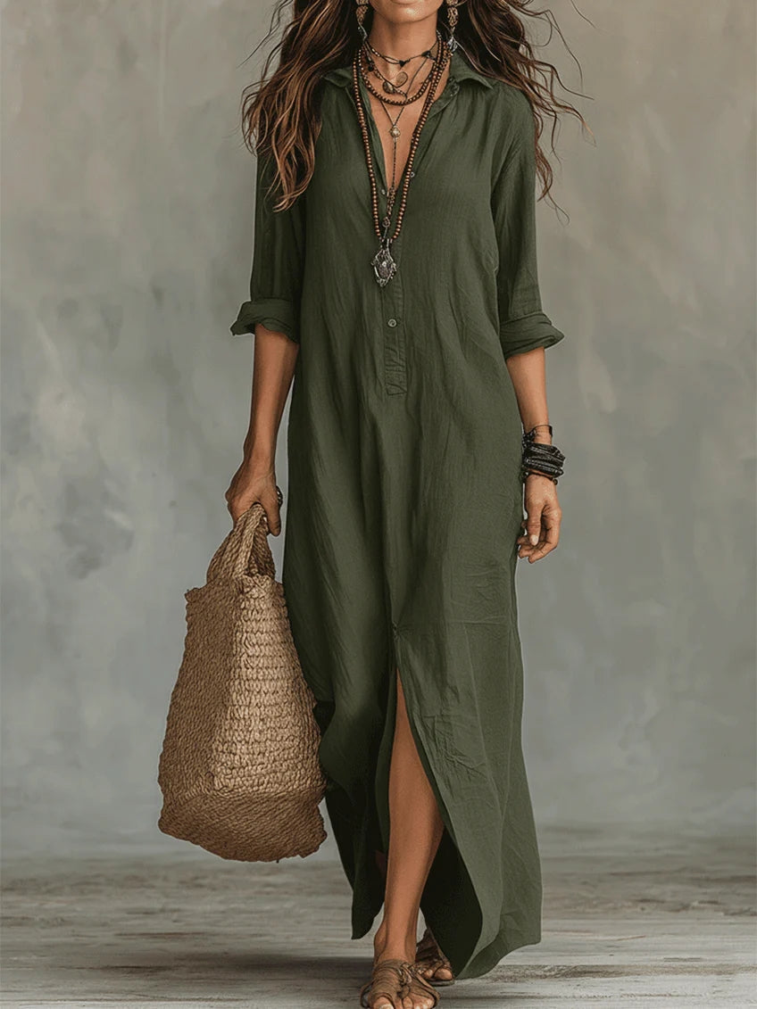 Rowena Soft Black Buttoned Maxi Dress