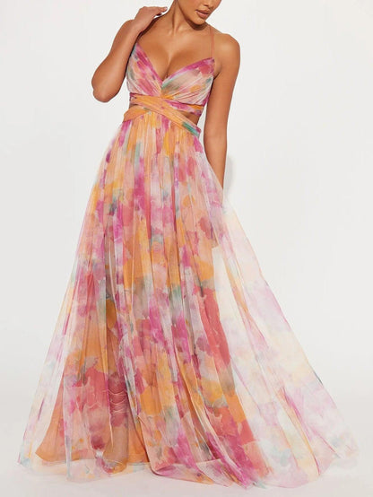 Karen Painted Floral Print V-Neck Maxi Dress
