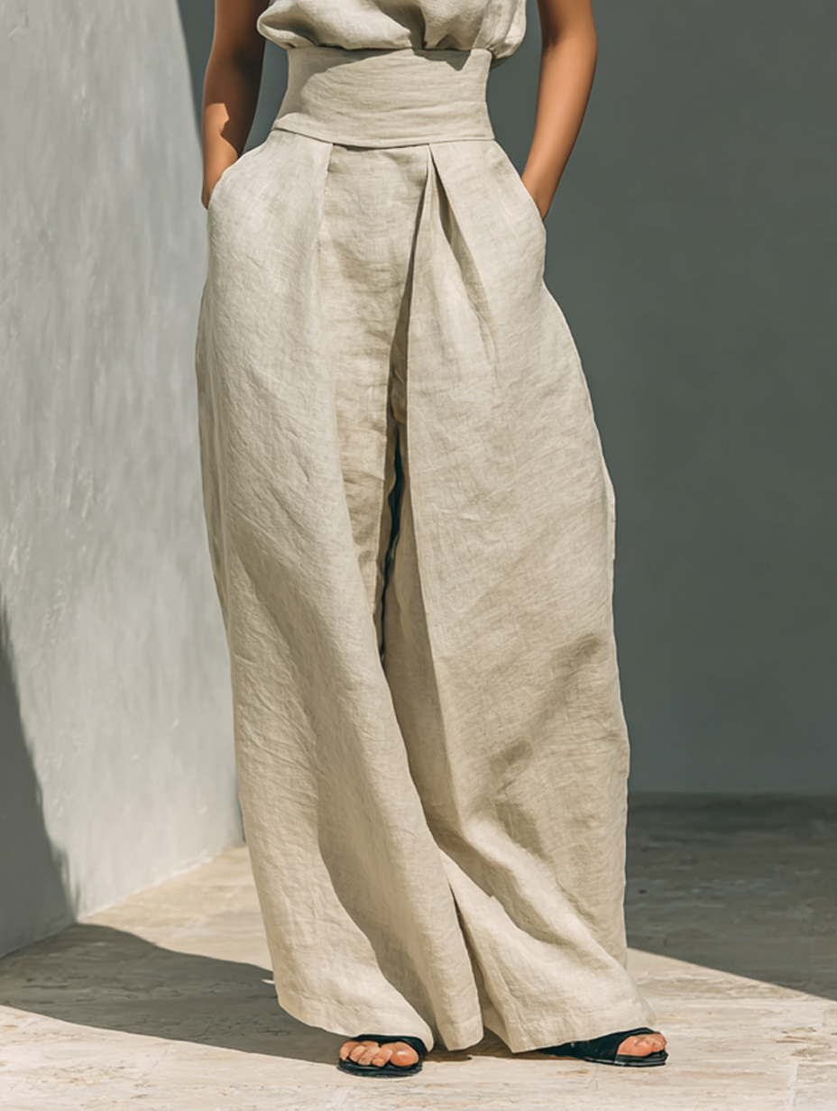 Hallie Linen Blend Blouse & Pants Set