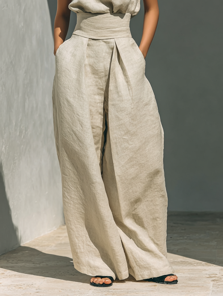 Hallie Linen Blend Blouse & Pants Set