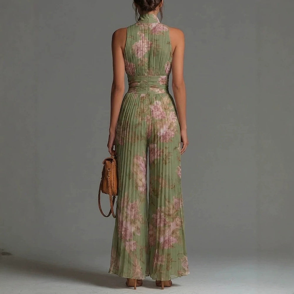 Emy Pleated Floral Chiffon Jumpsuit