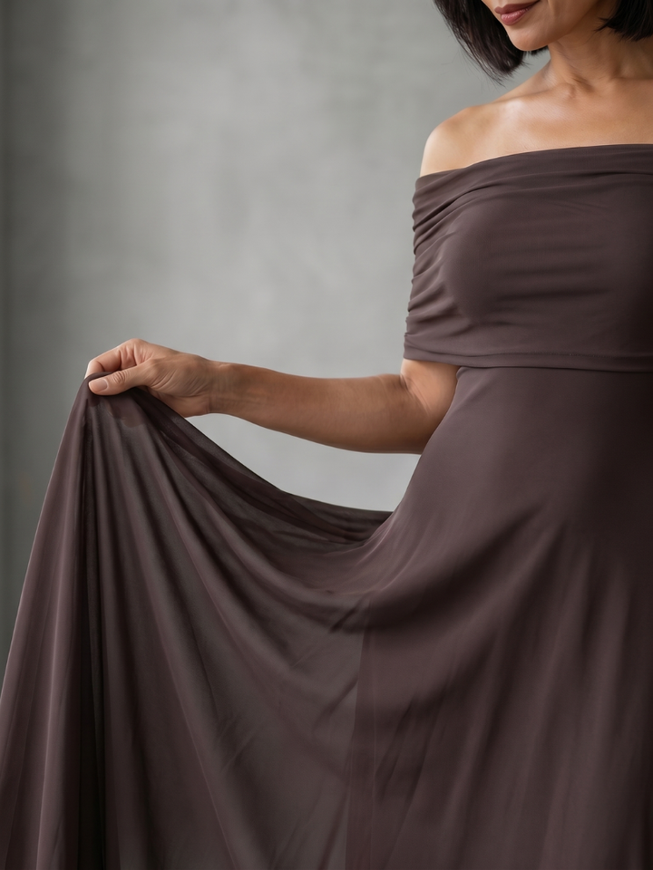Colette Off Shoulder Draped Midi Dress