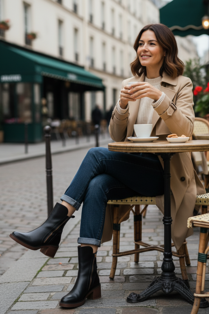 Kendall Elegant Black Leather Boots with a Comfortable Heel