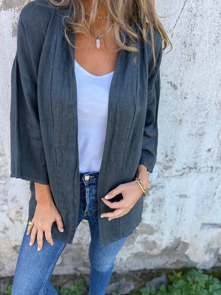 Linen I cardigan with ruffles