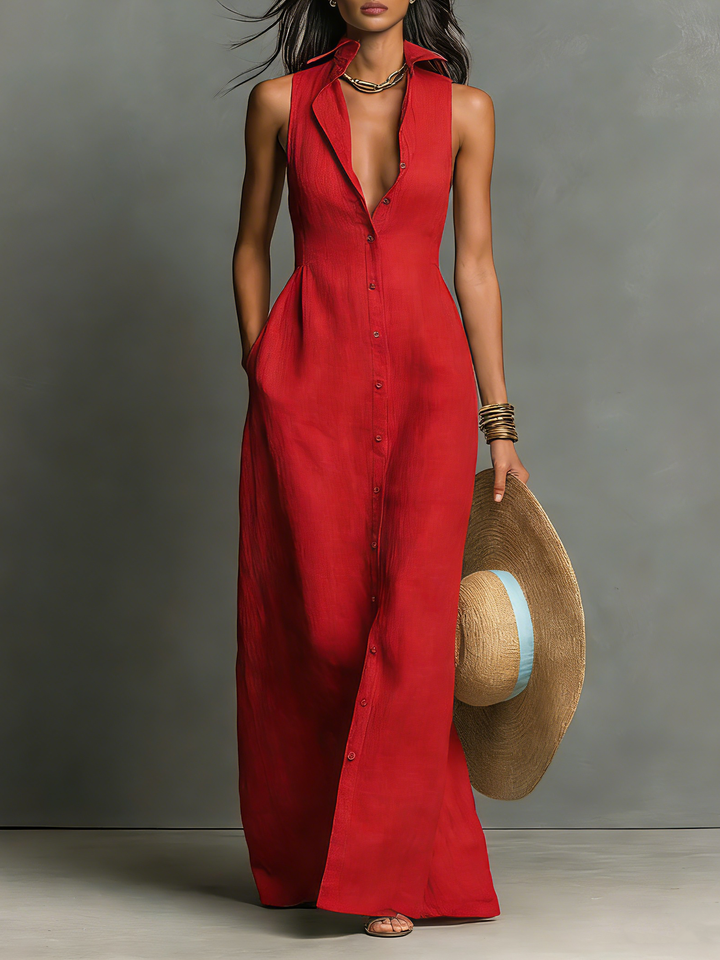 Kelsey Linen Blend Shirt Maxi Dress