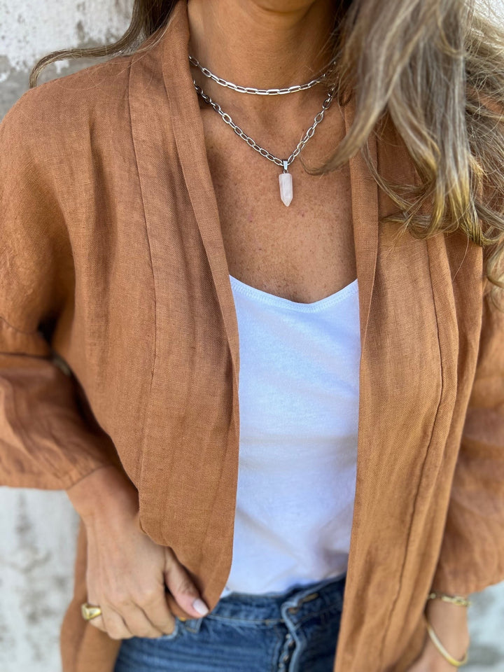 Linen I cardigan with ruffles
