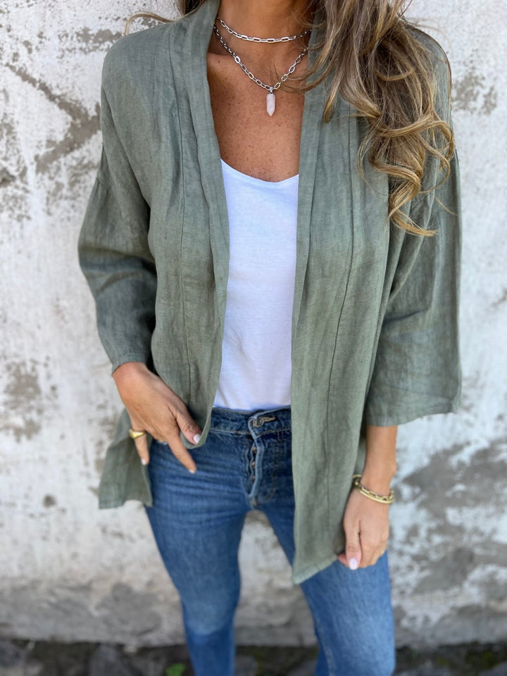Linen I cardigan with ruffles