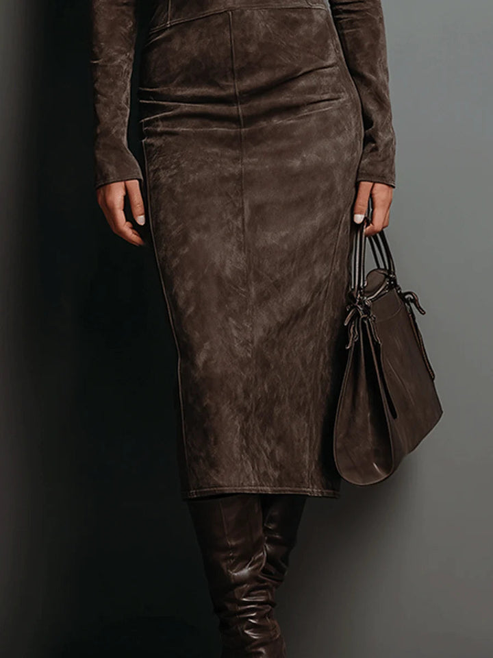 Robine™ | Long Sleeve Suede Midi Dress