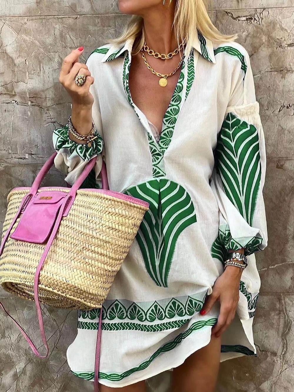 Flore™ | Tropical Look Simple Unique Print Holiday Mini Dress