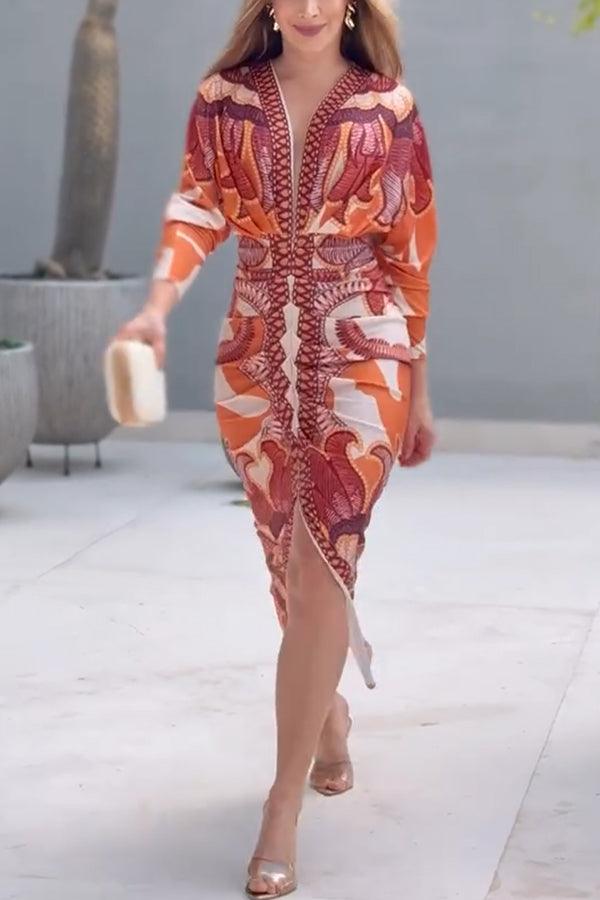 Eva™ | Sun Escape Unique Print Dolman Midi Dress