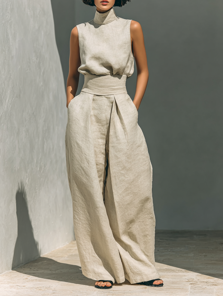 Hallie Linen Blend Blouse & Pants Set