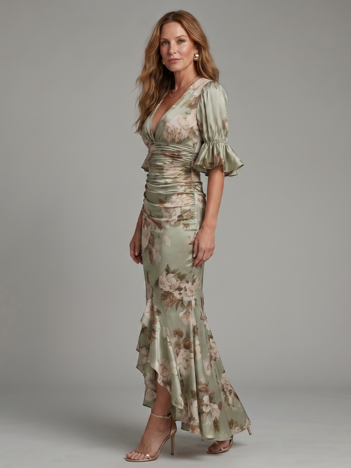 Ophelia Short Sleeve V Neck Midi Dress