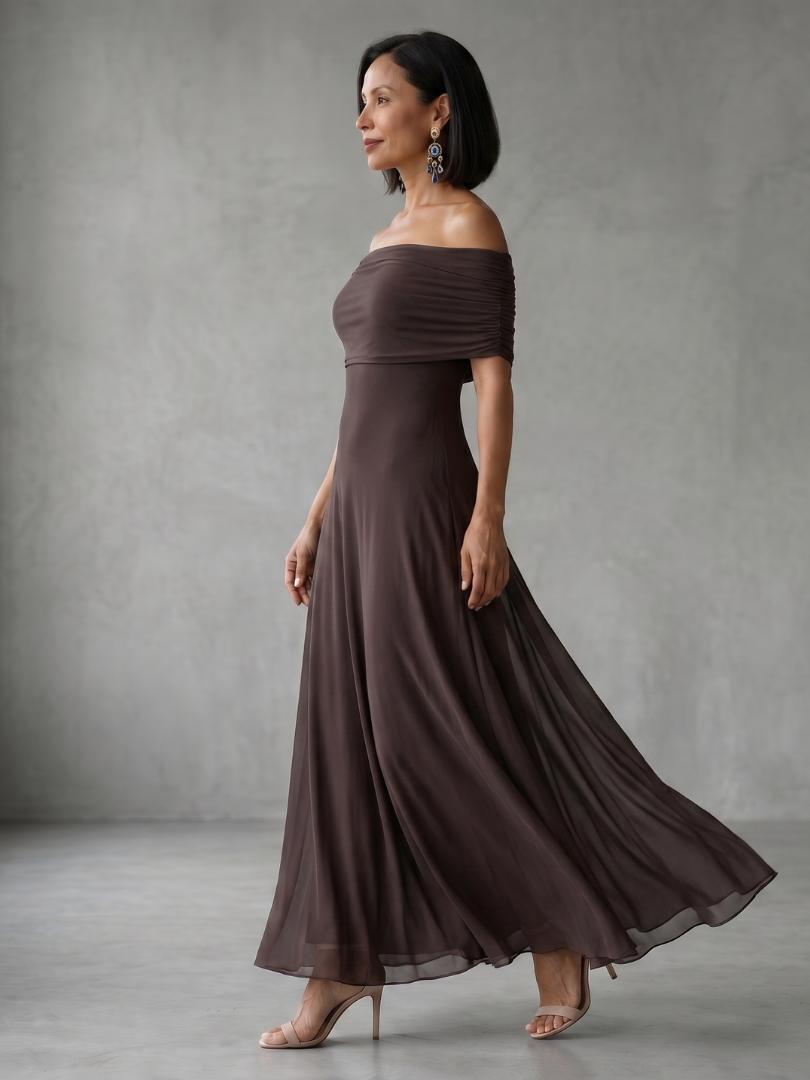 Colette Off Shoulder Draped Midi Dress