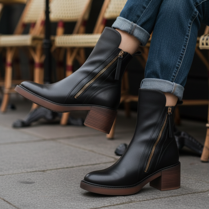 Kendall Elegant Black Leather Boots with a Comfortable Heel