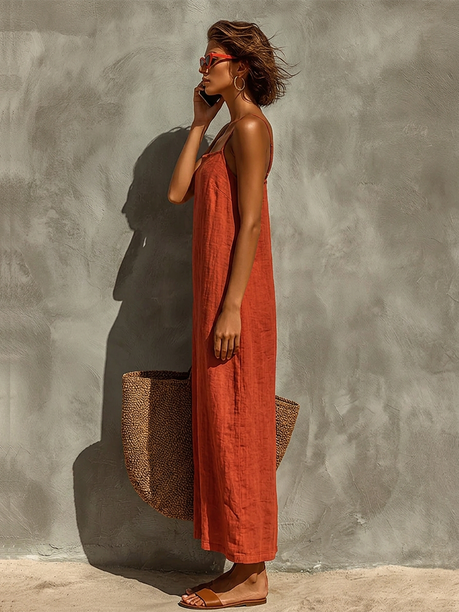 Seraphina Red Boho Cotton Maxi Dress