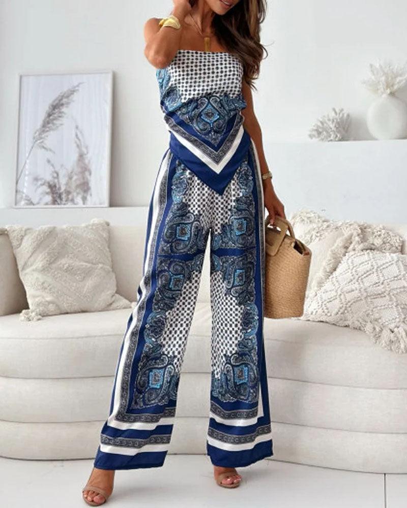 Helen Vacation Ready Stylish Lace-Up Vest & Pants Two-Piece Set Dress