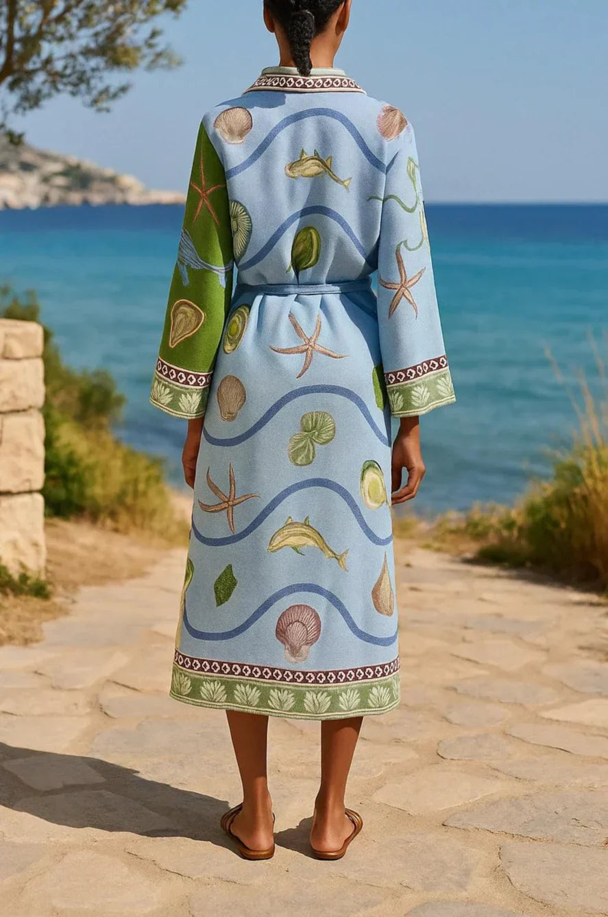 Sandra™ | Belted Printed Twill Midi Shirt Dress Dress