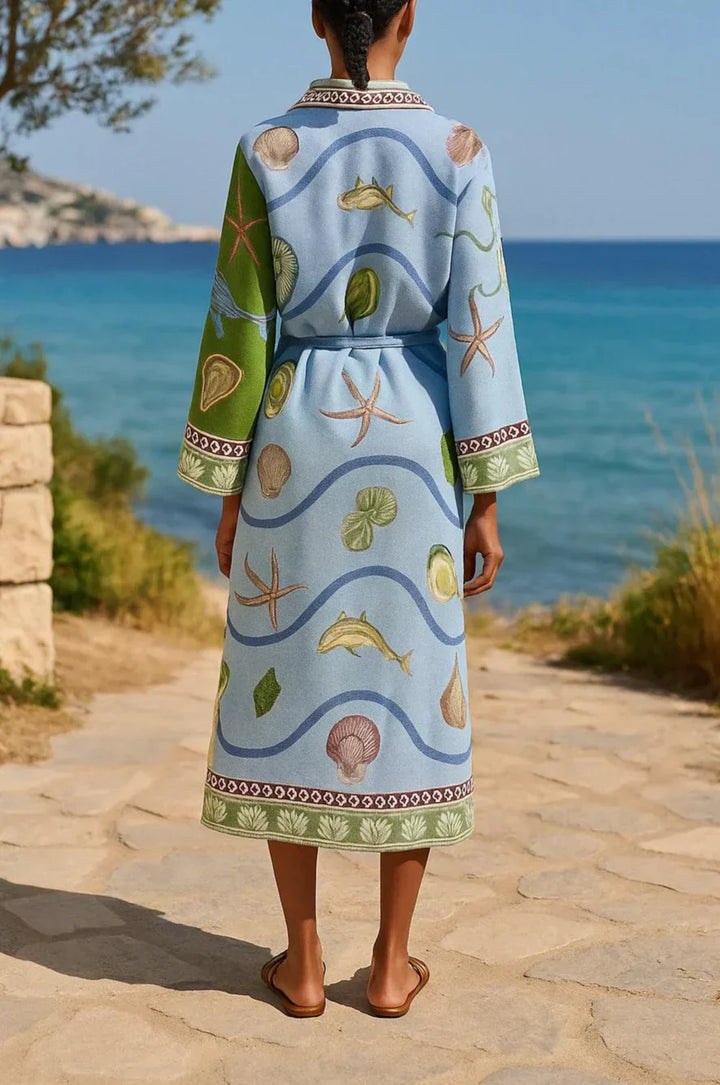 Sandra™ | Belted Printed Twill Midi Shirt Dress Dress