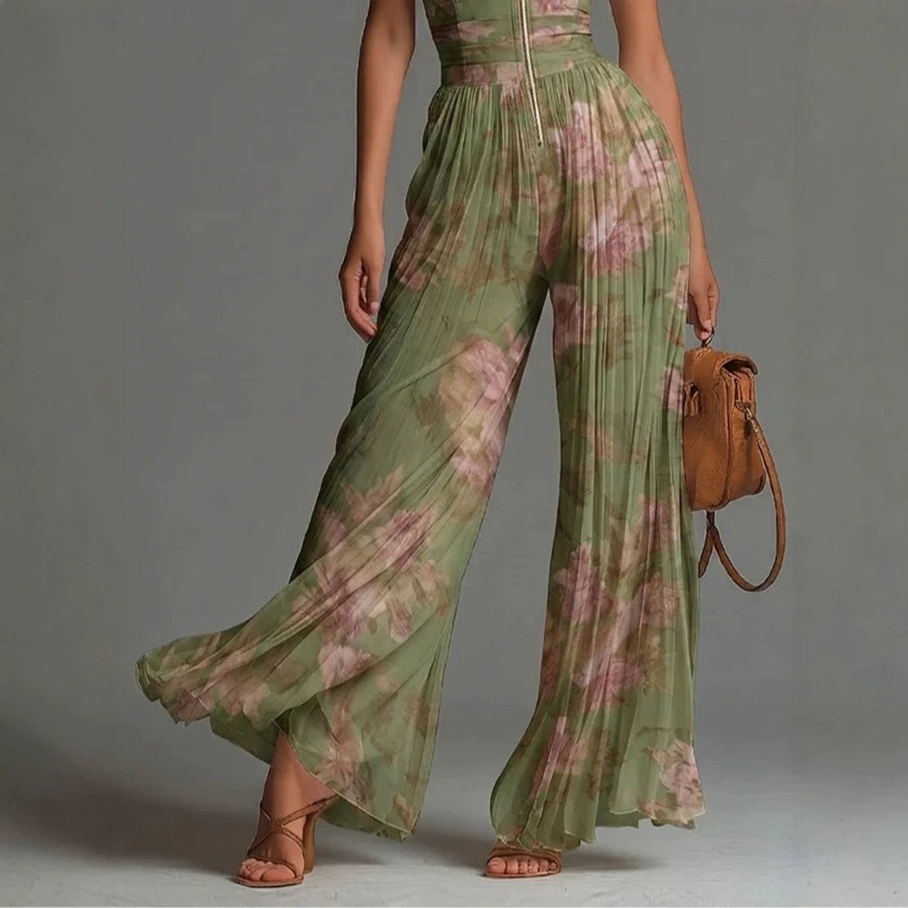 Emy Pleated Floral Chiffon Jumpsuit