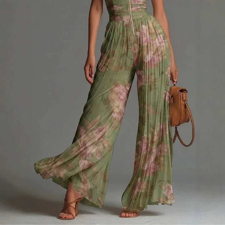 Emy Pleated Floral Chiffon Jumpsuit