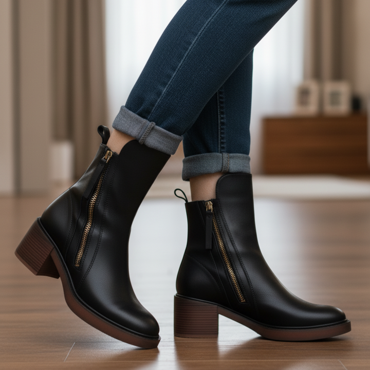 Kendall Elegant Black Leather Boots with a Comfortable Heel