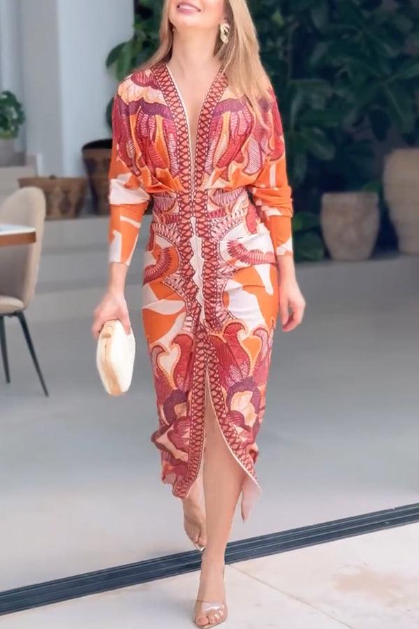 Eva™ | Sun Escape Unique Print Dolman Midi Dress