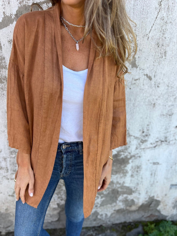 Linen I cardigan with ruffles