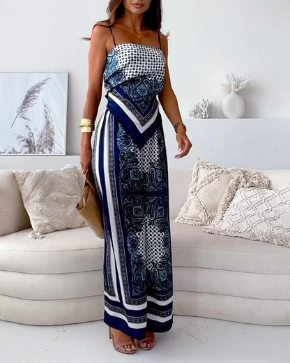 Helen Vacation Ready Stylish Lace-Up Vest & Pants Two-Piece Set Dress