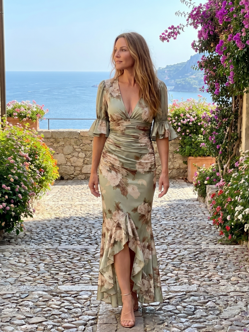 Ophelia Short Sleeve V Neck Midi Dress
