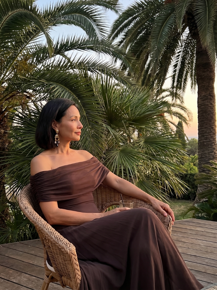 Colette Off Shoulder Draped Midi Dress